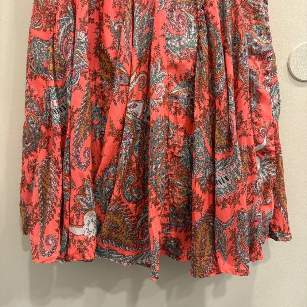 VTG Y2K Mix Nouveau Coral Paisley Boho Fairy Pull-On Maxi Midi Skirt Godet Large